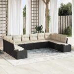 Gartensofa-set mit Kissen 10 pcs Schwarz Poly-Rattan