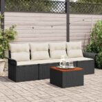 Gartensofa-set mit Kissen 5 pcs Schwarz Poly-Rattan