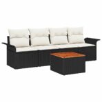 Gartensofa-set mit Kissen 5 pcs Schwarz Poly-Rattan – Bild 2