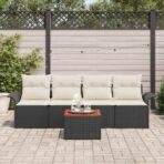 Gartensofa-set mit Kissen 5 pcs Schwarz Poly-Rattan – Bild 3