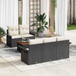 Gartensofa-set mit Kissen 6 pcs Schwarz Poly-Rattan