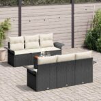 Gartensofa-set mit Kissen 7 pcs Schwarz Poly-Rattan – Bild 3