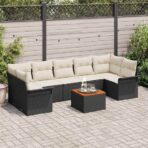 Gartensofa-set mit Kissen 8 pcs Schwarz Poly-Rattan