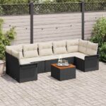 Gartensofa-set mit Kissen 8 pcs Schwarz Poly-Rattan