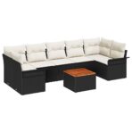 Gartensofa-set mit Kissen 8 pcs Schwarz Poly-Rattan – Bild 2