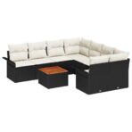 Gartensofa-set mit Kissen 9 pcs Schwarz Poly-Rattan – Bild 2