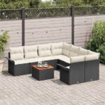 Gartensofa-set mit Kissen 9 pcs Schwarz Poly-Rattan – Bild 3