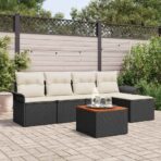 Gartensofa-set mit Kissen 6 pcs Schwarz Poly-Rattan
