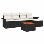 Gartensofa-set mit Kissen 6 pcs Schwarz Poly-Rattan – Bild 2