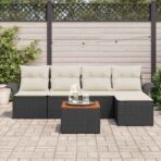 Gartensofa-set mit Kissen 6 pcs Schwarz Poly-Rattan – Bild 3