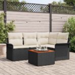Gartensofa-set mit Kissen 5 pcs Schwarz Poly-Rattan