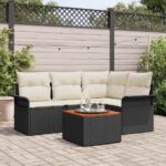 Gartensofa-set mit Kissen 5 pcs Schwarz Poly-Rattan