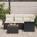 Gartensofa-set mit Kissen 5 pcs Schwarz Poly-Rattan – Bild 3