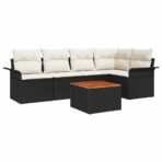 Gartensofa-set mit Kissen 6 pcs Schwarz Poly-Rattan – Bild 2