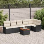 Gartensofa-set mit Kissen 7 pcs Schwarz Poly-Rattan