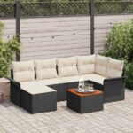 Gartensofa-set mit Kissen 7 pcs Schwarz Poly-Rattan
