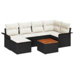 Gartensofa-set mit Kissen 7 pcs Schwarz Poly-Rattan – Bild 2