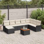 Gartensofa-set mit Kissen 9 pcs Schwarz Poly-Rattan