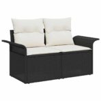 Gartensofa-set mit Kissen 9 pcs Schwarz Poly-Rattan – Bild 4