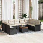 Gartensofa-set mit Kissen 10 pcs Schwarz Poly-Rattan