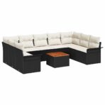 Gartensofa-set mit Kissen 10 pcs Schwarz Poly-Rattan – Bild 2