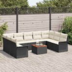 Gartensofa-set mit Kissen 10 pcs Schwarz Poly-Rattan – Bild 3
