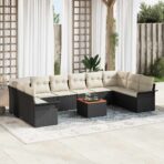 Gartensofa-set mit Kissen 11 pcs Schwarz Poly-Rattan