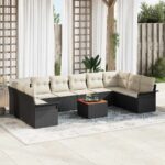 Gartensofa-set mit Kissen 11 pcs Schwarz Poly-Rattan