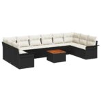 Gartensofa-set mit Kissen 11 pcs Schwarz Poly-Rattan – Bild 2