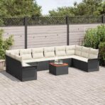 Gartensofa-set mit Kissen 11 pcs Schwarz Poly-Rattan – Bild 3