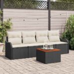 Gartensofa-set mit Kissen 5 pcs Schwarz Poly-Rattan