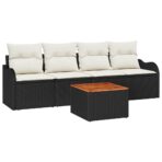Gartensofa-set mit Kissen 5 pcs Schwarz Poly-Rattan – Bild 2