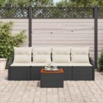 Gartensofa-set mit Kissen 5 pcs Schwarz Poly-Rattan – Bild 3