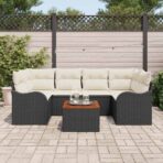 Gartensofa-set mit Kissen 7 pcs Schwarz Poly-Rattan – Bild 3