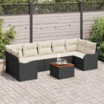 Gartensofa-set mit Kissen 8 pcs Schwarz Poly-Rattan