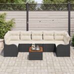 Gartensofa-set mit Kissen 8 pcs Schwarz Poly-Rattan – Bild 3