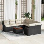 Gartensofa-set mit Kissen 9 pcs Schwarz Poly-Rattan