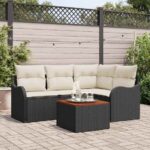 Gartensofa-set mit Kissen 5 pcs Schwarz Poly-Rattan