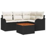 Gartensofa-set mit Kissen 5 pcs Schwarz Poly-Rattan – Bild 2