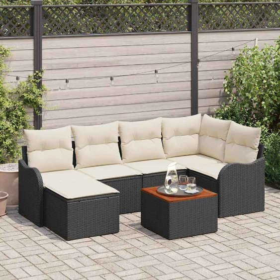 3347474_1.jpg Gartensofa-set mit Kissen 7 pcs Schwarz Poly-Rattan – Bild 1