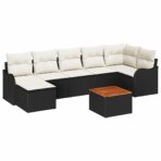 Gartensofa-set mit Kissen 8 pcs Schwarz Poly-Rattan – Bild 2