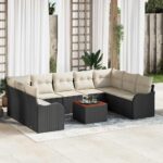 Gartensofa-set mit Kissen 10 pcs Schwarz Poly-Rattan