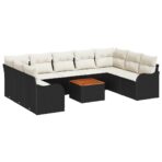 Gartensofa-set mit Kissen 10 pcs Schwarz Poly-Rattan – Bild 2