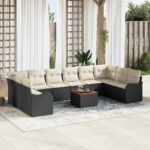 Gartensofa-set mit Kissen 11 pcs Schwarz Poly-Rattan
