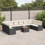 Gartensofa-set mit Kissen 11 pcs Schwarz Poly-Rattan – Bild 3