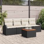 Gartensofa-set mit Kissen 5 pcs Schwarz Poly-Rattan