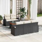 Gartensofa-set mit Kissen 6 pcs Schwarz Poly-Rattan