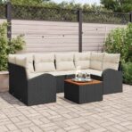 Gartensofa-set mit Kissen 7 pcs Schwarz Poly-Rattan