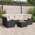 Gartensofa-set mit Kissen 7 pcs Schwarz Poly-Rattan