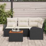 Gartensofa-set mit Kissen 5 pcs Schwarz Poly-Rattan – Bild 3